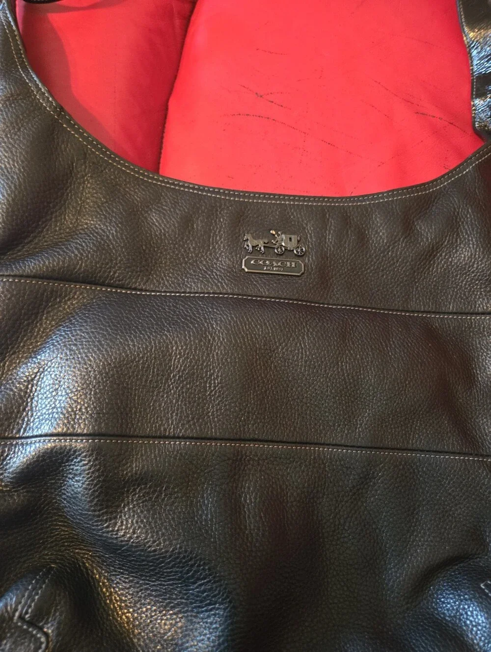 Coach Black Pebbled Leather Messenger Tote for Woman